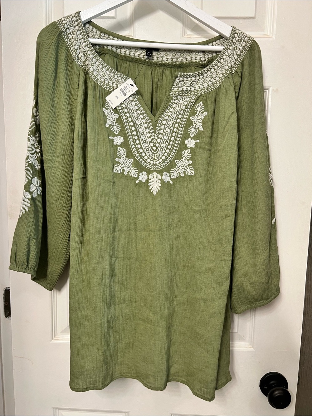 Talbots Olive Green Tunic with White Embroidery
